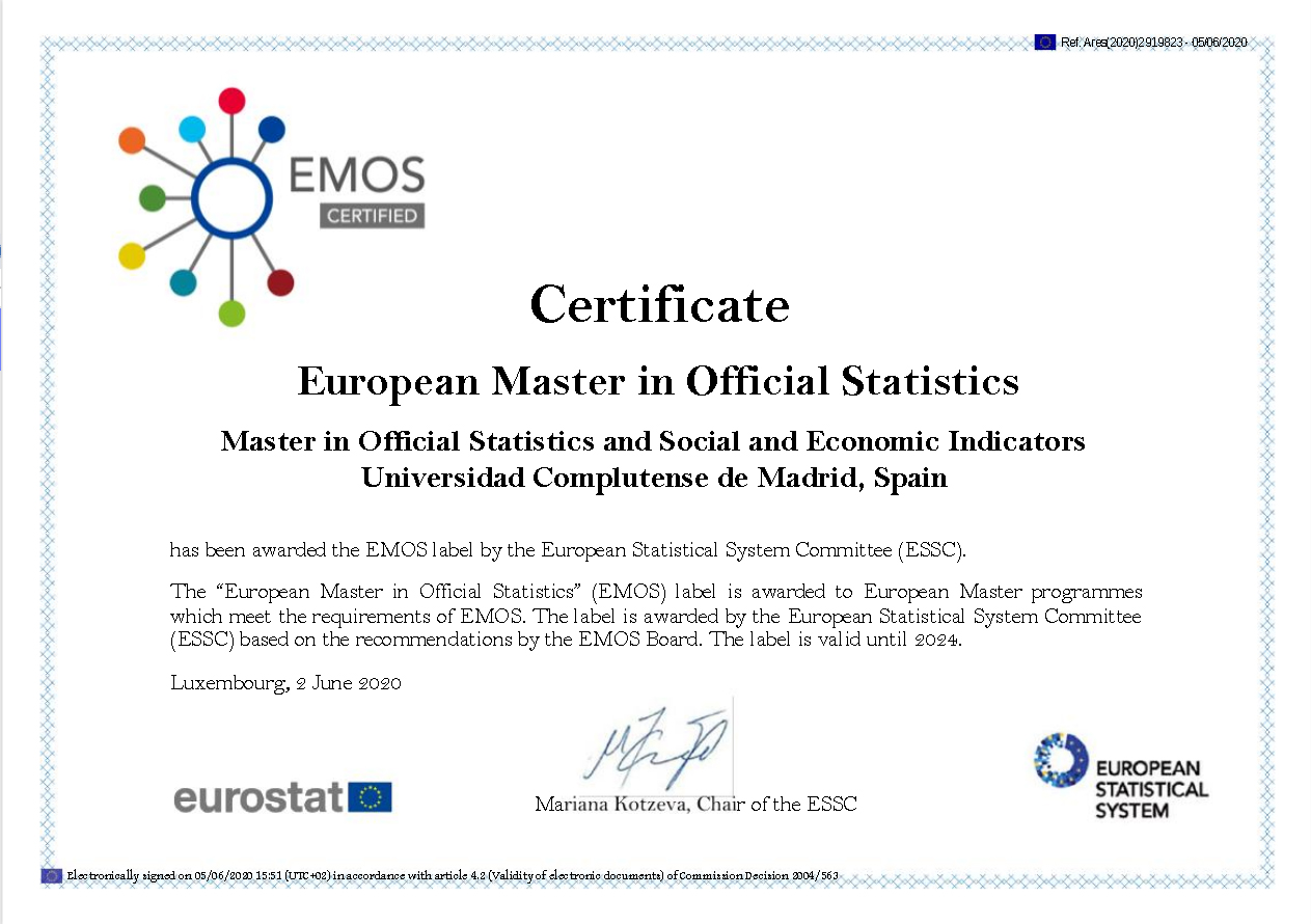 El máster EMOS ha renovado el sello Eurostat por 4 años más