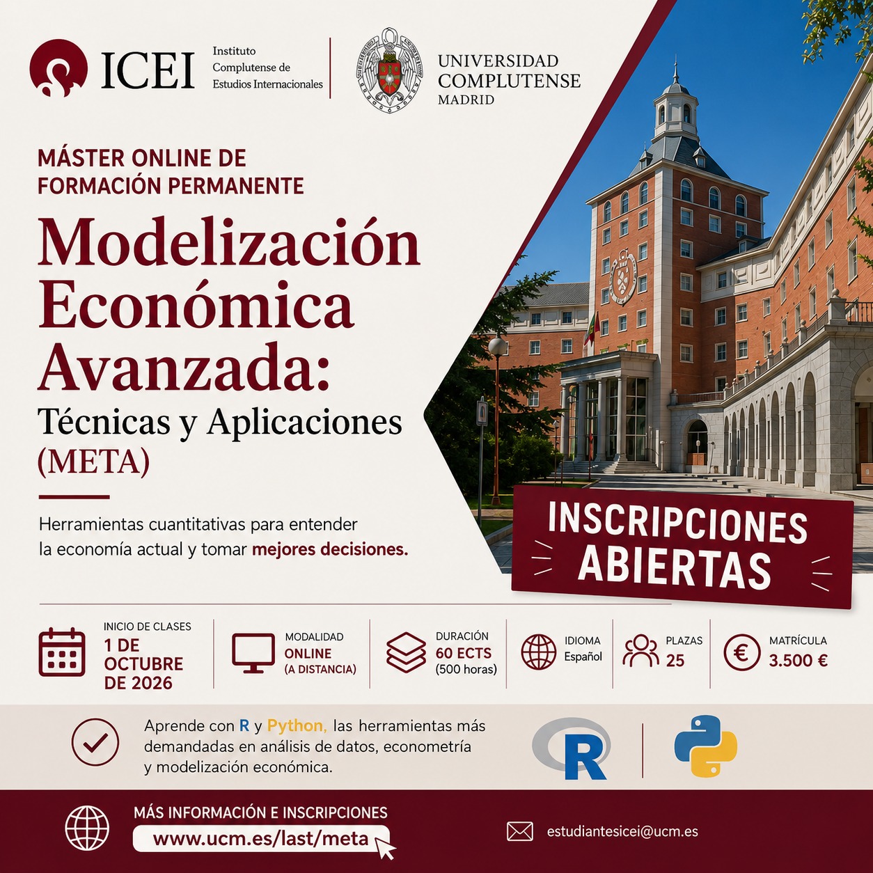 Inscripción abierta al Máster en Modelización Económica Avanzada